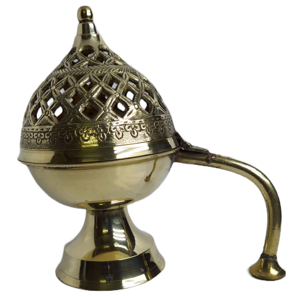 Brass Antique Dhoop Stand With Brass Handle - ShivaPoojaNeeds