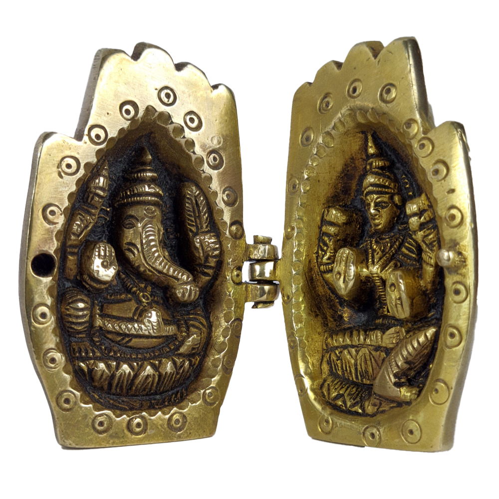 Brass Antique Hand Ganapathi Lakshmi Devi Idol - Shiva Pooja Needs